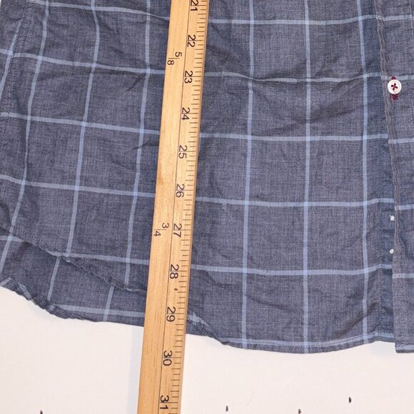 J. McLaughlin Men's Plaid Trim Fit Linen Blend Button Shirt Large Blue White - Picture 7 of 10